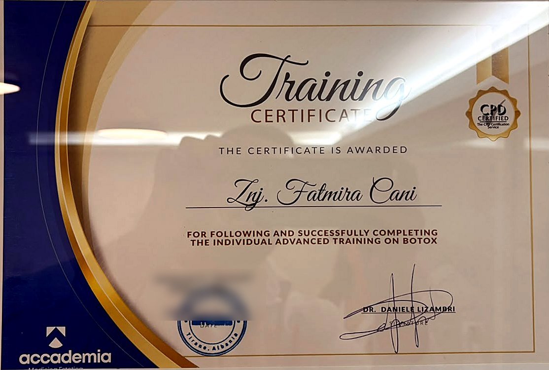 Certifikatë: Trajnim i avancuar individual në Botox, Accademia Medicina Estetica · CPD