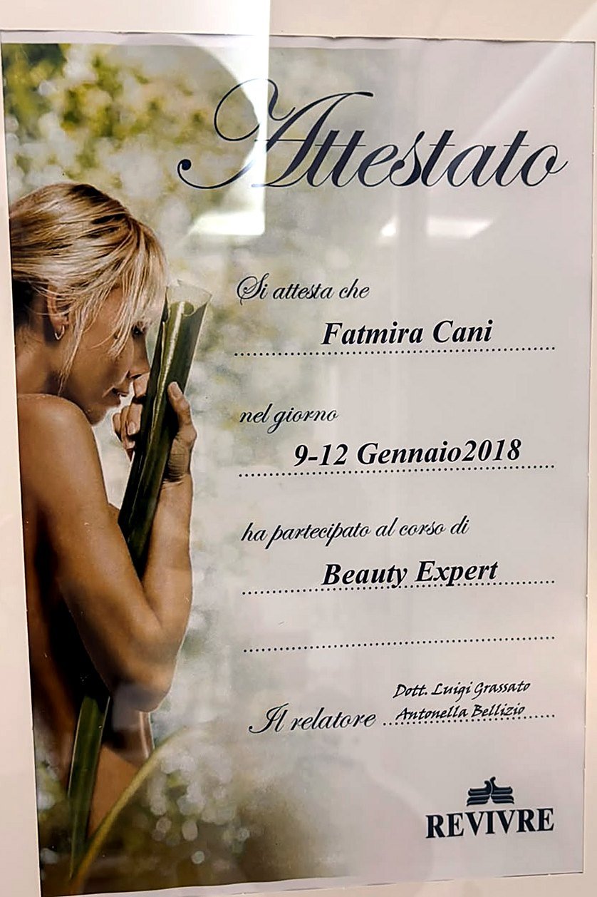 Certifikatë: Beauty Expert, Revivre · Itali